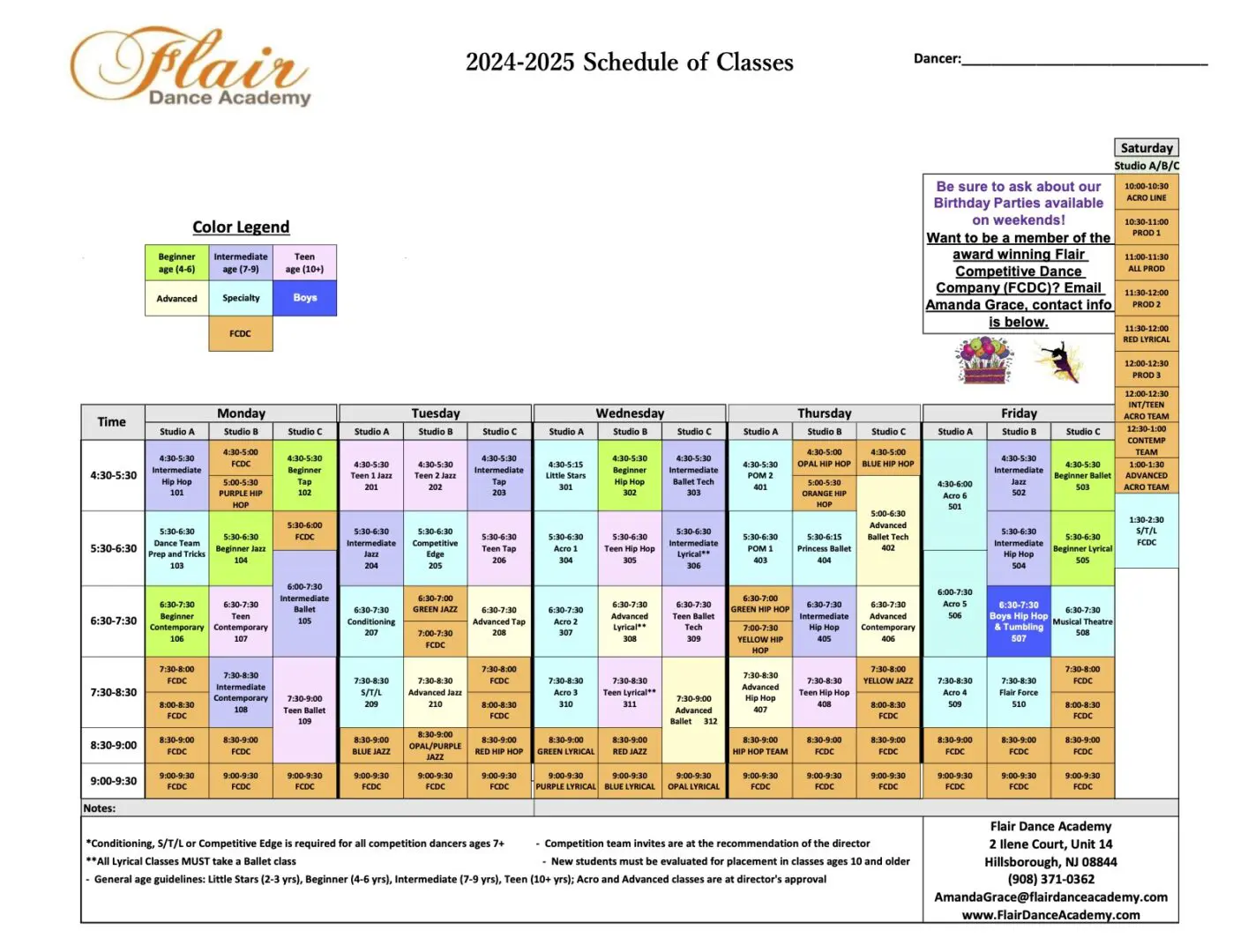 Flair Schedule 2024-2025 with comp